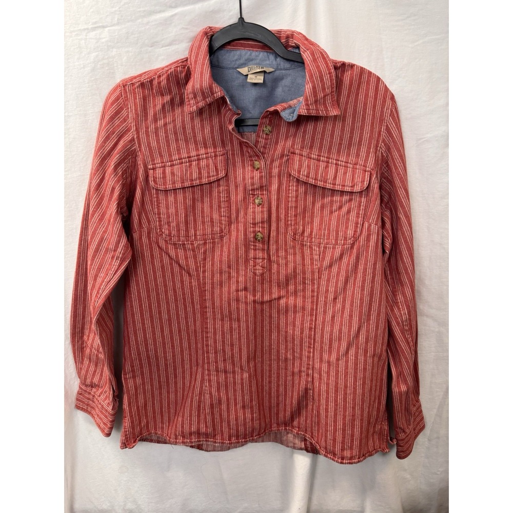 DULUTH TRADING PULLOVER HALF BUTTON TUNIC TEXTURED SHIRT TOP RED WOMENS MEDIUM